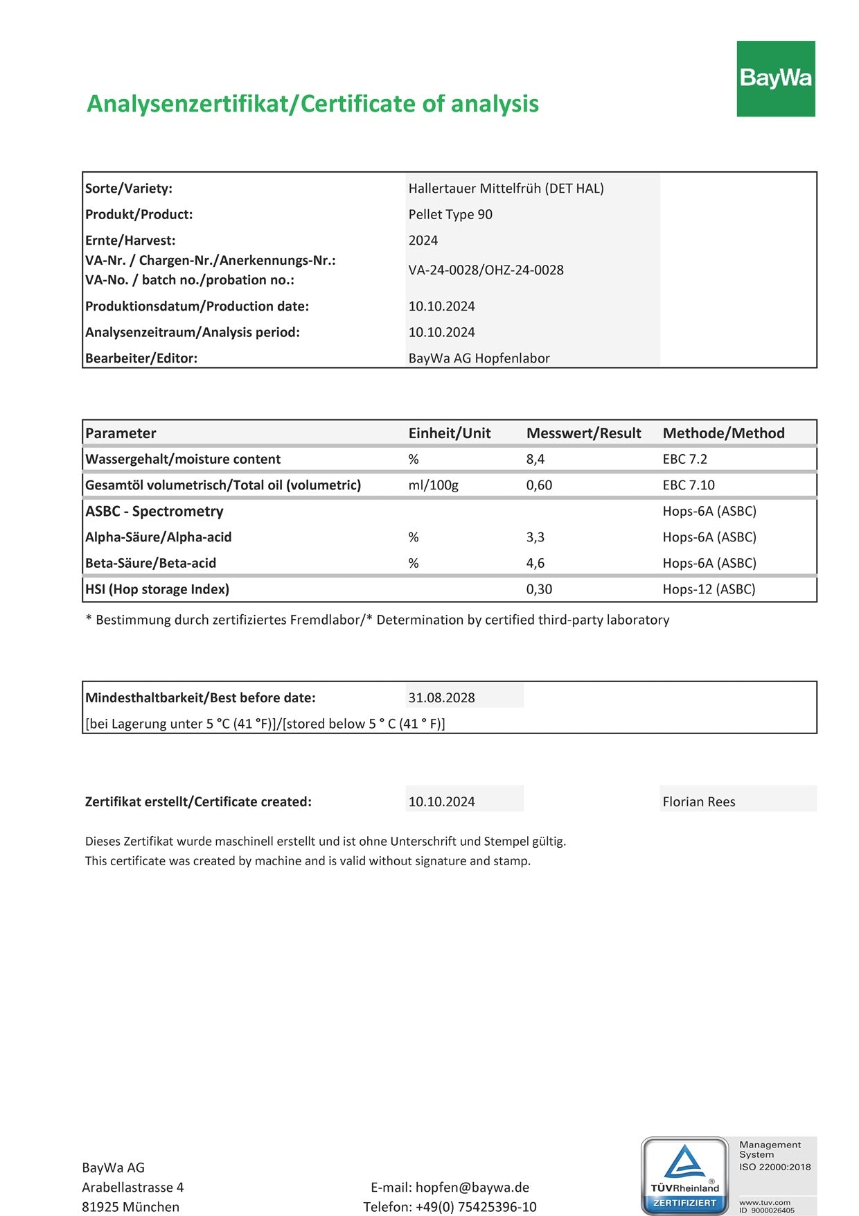 Hallertau Mittelfruh GR Hop Pellets (2024) More 10/22