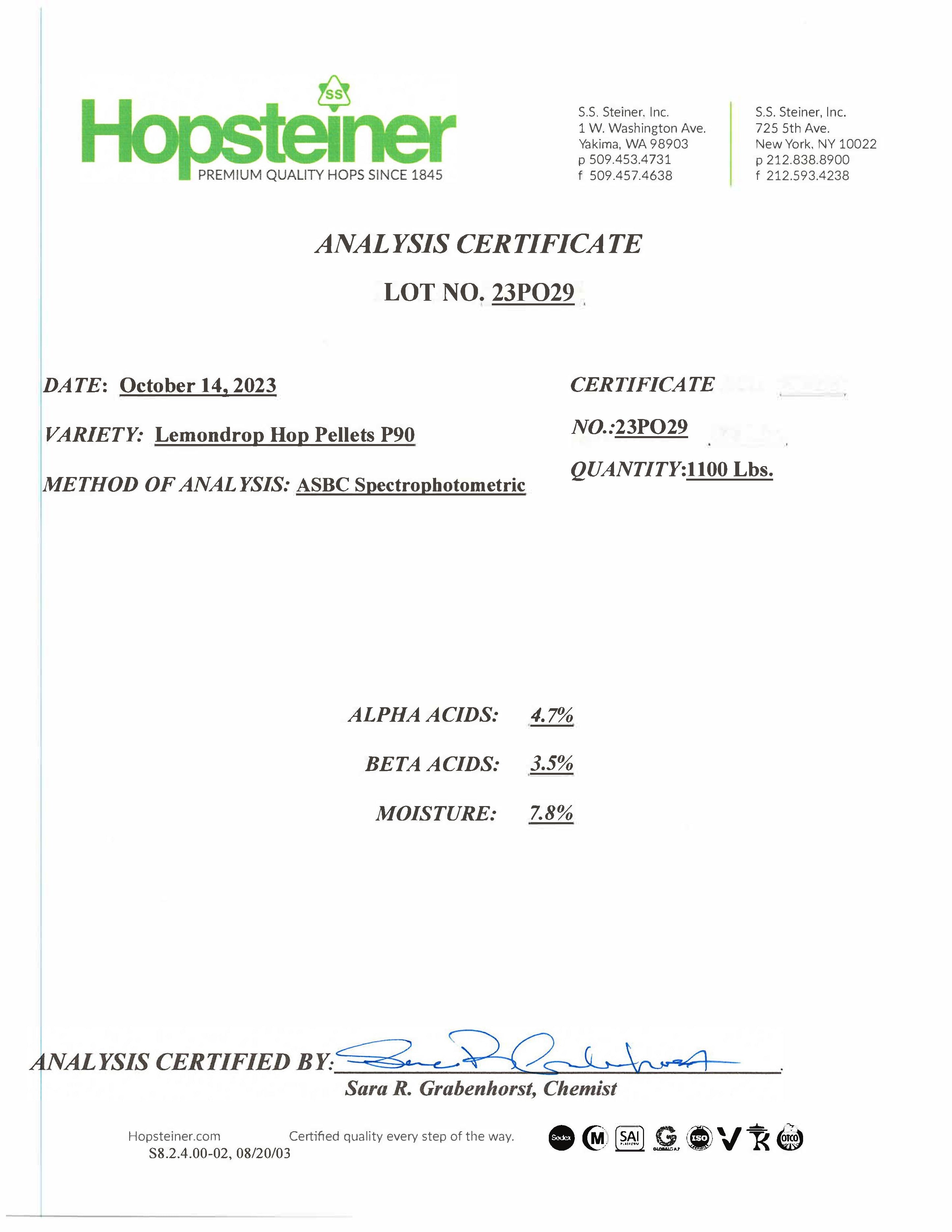 Lemondrop® Hop Pellets (2023)